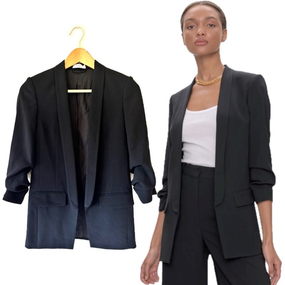 Babaton Aritzia Black Serif Collared Open Face Exposed Blazer Jacket - Picture 1 of 9